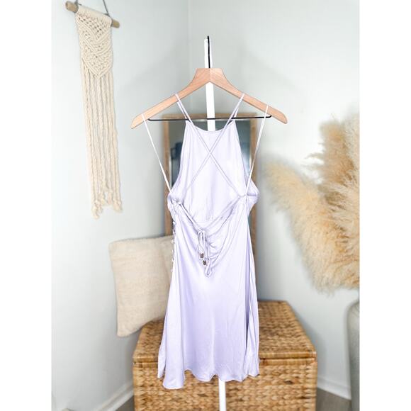 NWT Zara Mini Slip Dress Small Purple Lilac Silky Strappy Halter Open Back - Picture 11 of 11